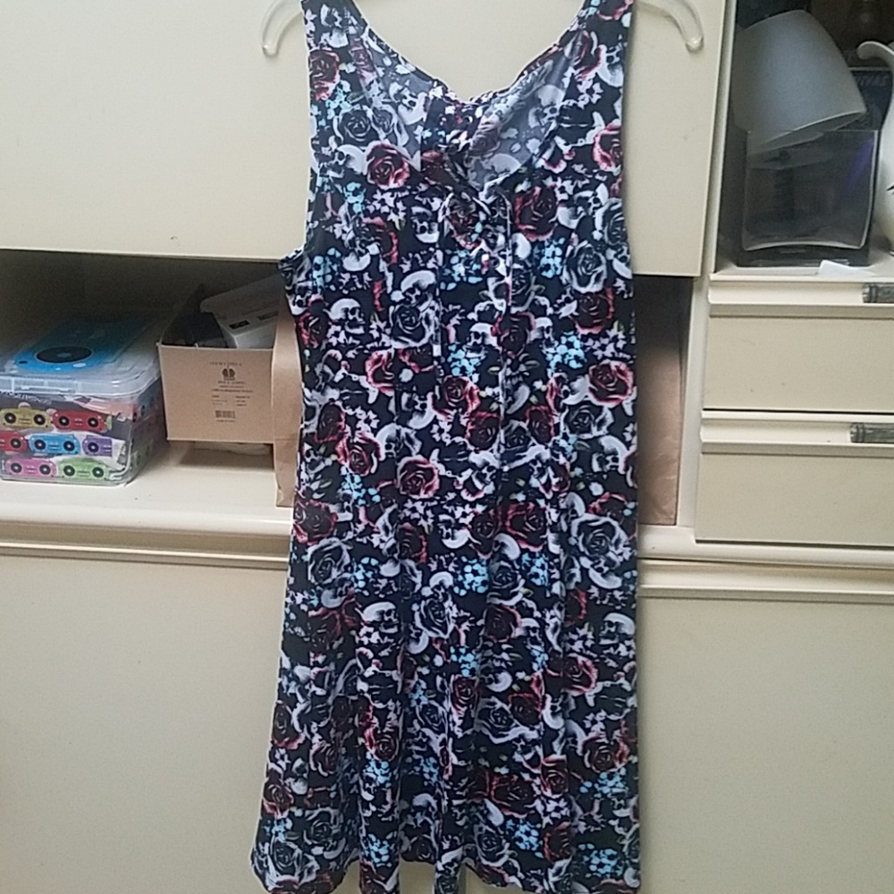 Floral skull lace up dress with keyhole back Med